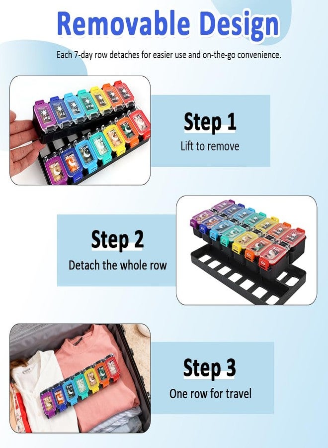 Shintop Weekly Pill Organizer 2 Times a Day, Moisture-Proof Large Vitamin Box 7 Day Secure-Locking Medicine Case with Detachable Rows for Home & Travel (Rainbow) - Image 5